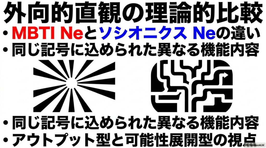 外向的直観の理論的比較｜MBTI NeとソシオニクスNeの違い、同じ記号に込められた異なる機能内容