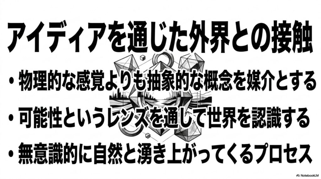 アイディアを通じた外界との接触｜物理的感覚より抽象的概念を媒介、可能性というレンズで世界を認識